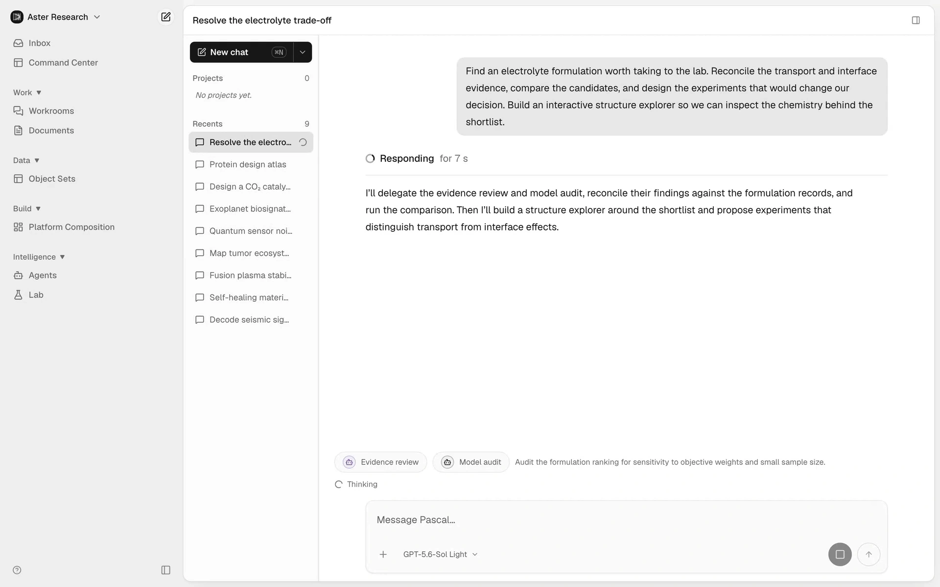 Autonomous research: agents investigate, compute, and build across science. Pascal product walkthrough.